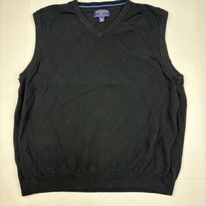 Saddlebred Men Large Sweater Vest Black Argyle Sleeveless V-Neck Knit Cotton
